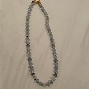 Elegant Aqua and Blue stones Gold Beaded Necklace